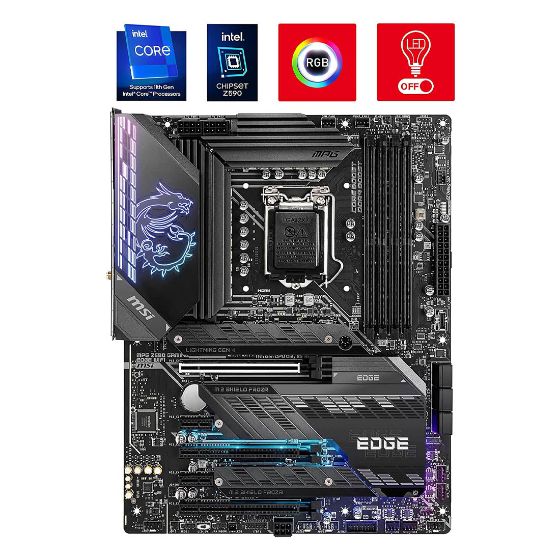 MSI MPG Z590 Gaming Edge WiFi LGA 1200 ATX Motherboard with WiFi 6E Antenna and Frozr AI Cooling