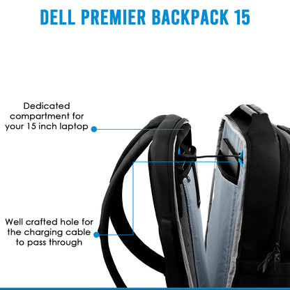 Dell Premier Laptop Backpack 15 PE1520P with Water Resistant Exterior and EVA Foam Cushioning