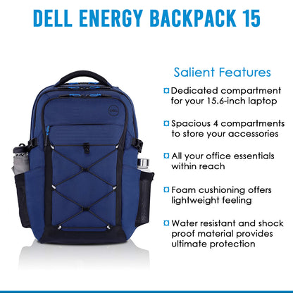 Dell Energy लैपटॉप बैकपैक 15 वाटर रेज़िस्टेंट एक्सटीरियर और स्पोर्टी डिज़ाइन के साथ