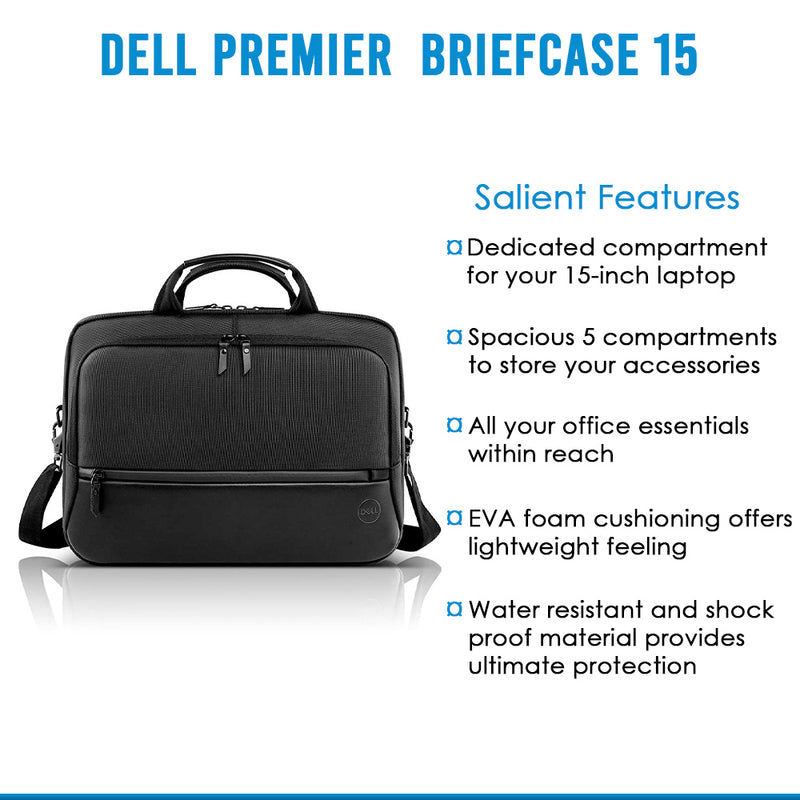 Dell Premier Laptop Briefcase 15 PE1520C with Water Resistant Exterior and EVA Foam Cushioning