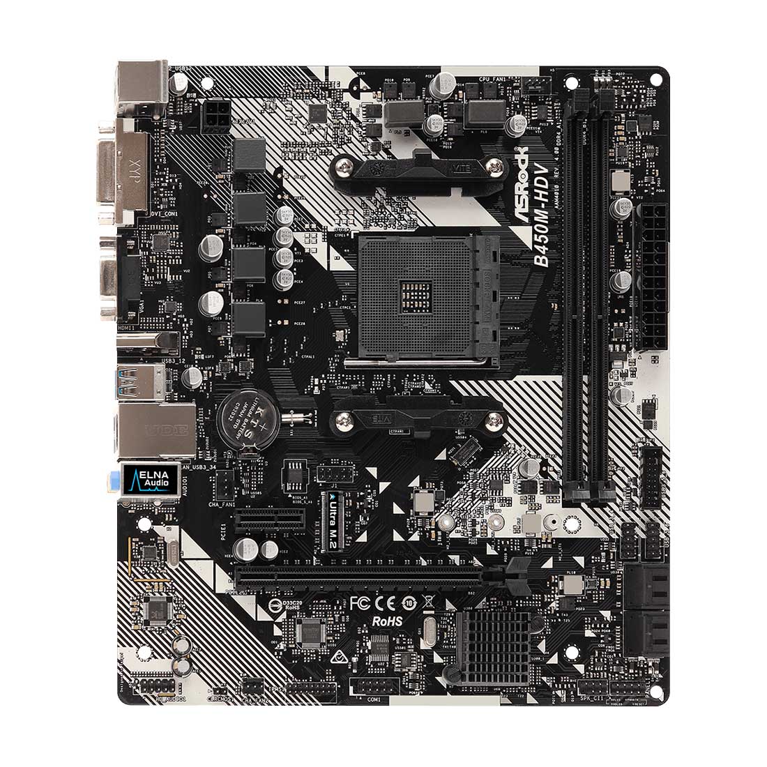 ASRock B450M-HDV R4.0 AMD AM4 M-ATX मदरबोर्ड M.2 और फुल स्पाइक प्रोटेक्शन के साथ