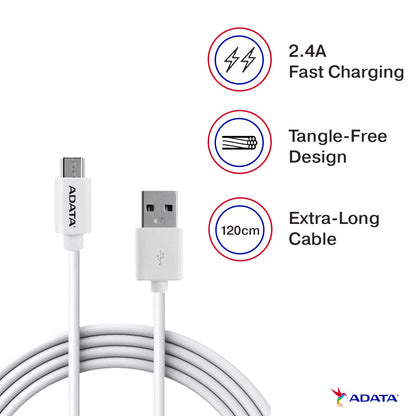ADATA 2.4A Fast Charging Micro-USB SYNC & Charge Cable with Reversible Design - White
