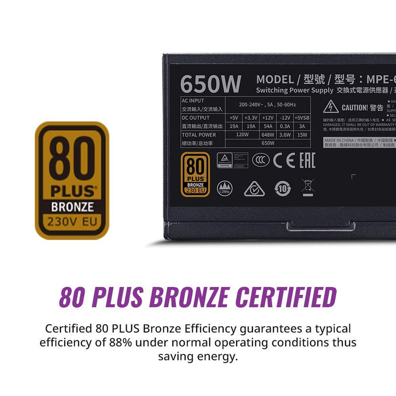 Cooler Master MWE 650 Bronze 80 Plus Bronze Certified Non-Modular Power Supply