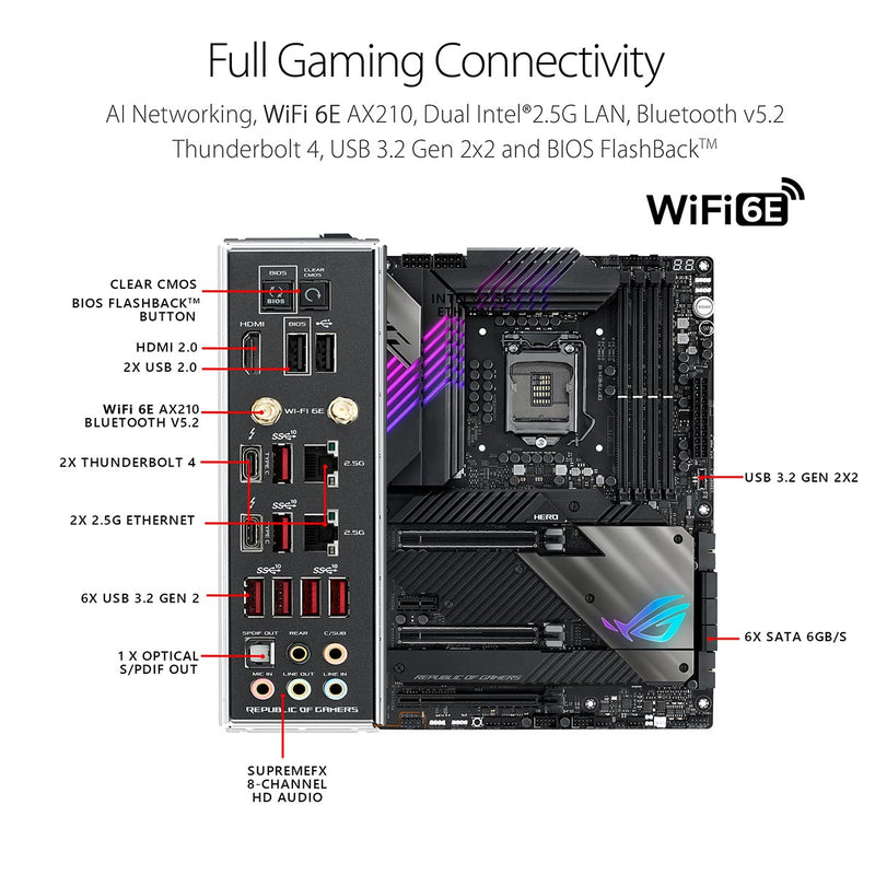 ASUS ROG MAXIMUS XIII Hero Z590 LGA1200 Gaming ATX Motherboard with WiFi 6E and AI Intelligent Software