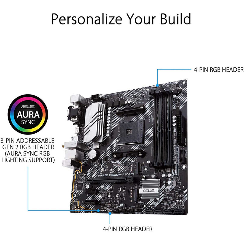 [RePacked] ASUS PRIME B550M-A WiFi AMD A4 mATX Motherboard with PCIe 4.0 Dual M.2 and Aura Sync