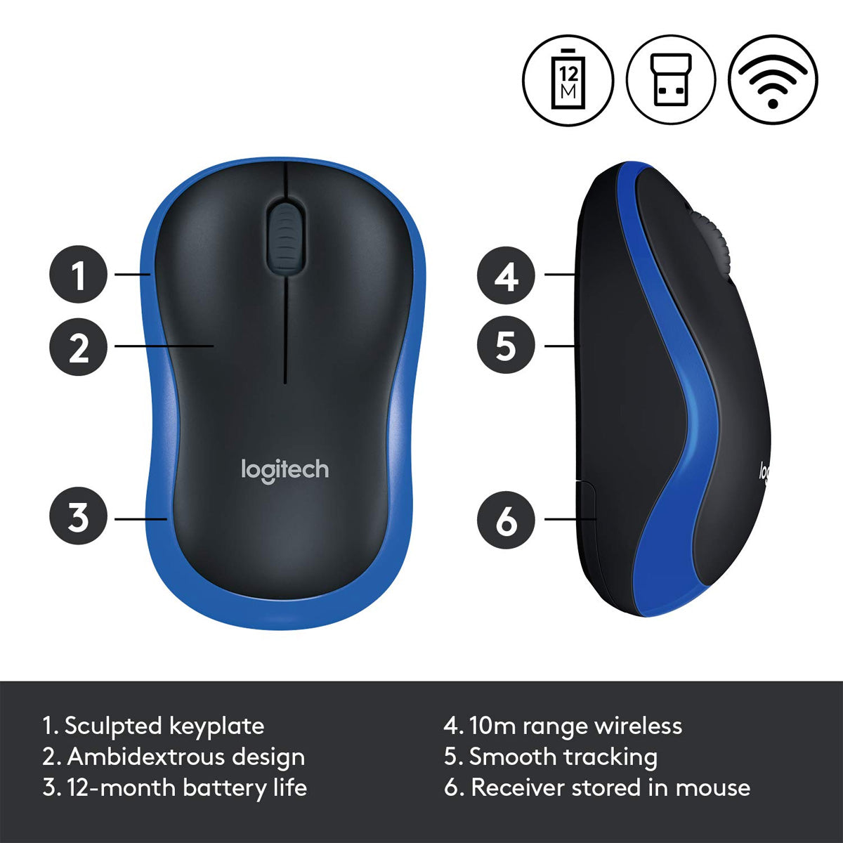 Logitech M185 Wireless Optical Mouse with 2.4 Ghz Technology and 12 Month Battery Life
