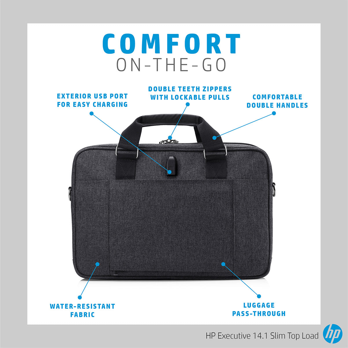 HP 6KD04AA Executive 14-Inch Slim Top Load Laptop Bag with Built-in USB Charging Port