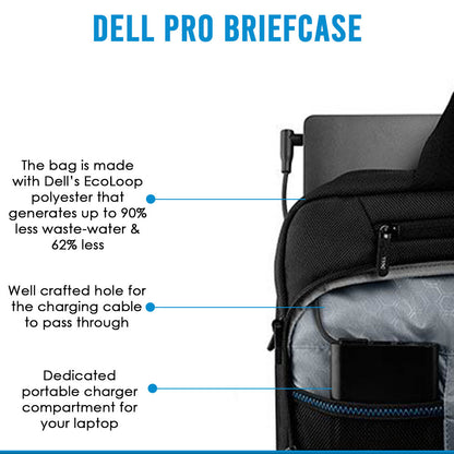 Dell Pro Laptop Briefcase 15 PO1520C with Water Resistant Exterior and EVA Foam Cushioning