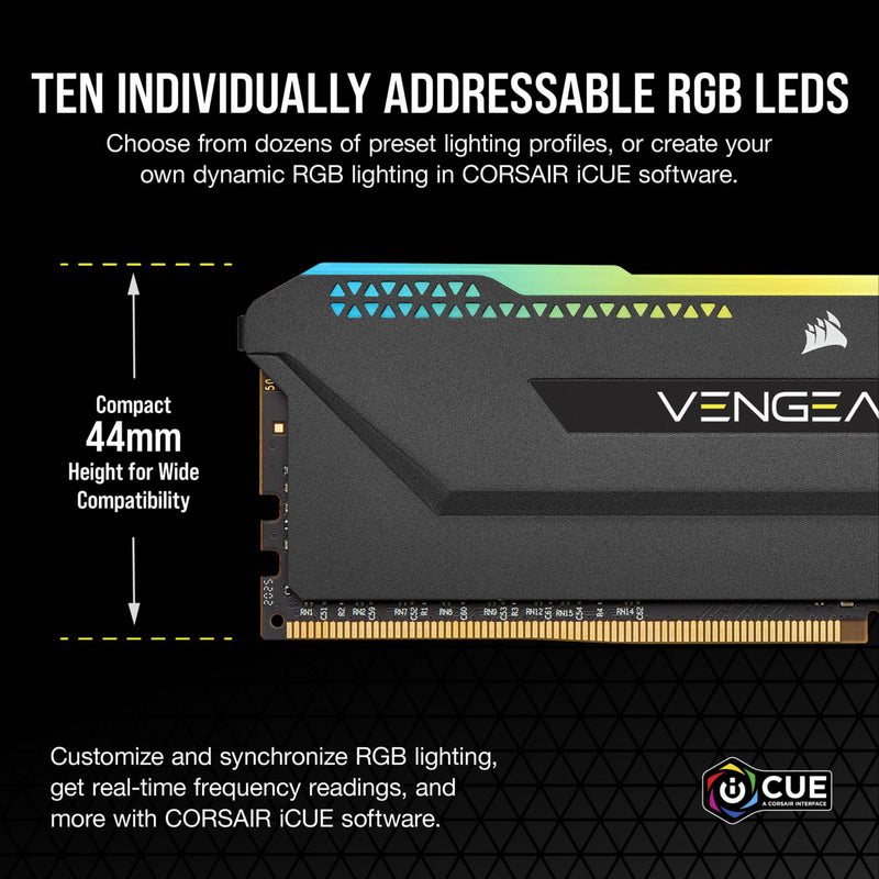 Corsair Vengeance RGB Pro SL 32GB (2x16GB) DDR4 RAM 3600MHz CL18 Desktop Gaming Memory