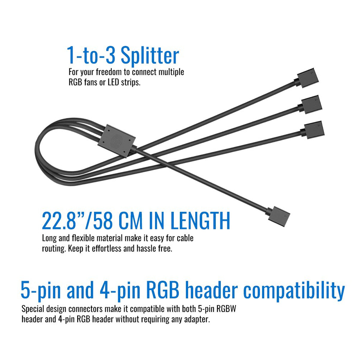 Cooler Master 1-टू-3 RGB स्प्लिटर केबल 4-पिन RGB हैडर के साथ