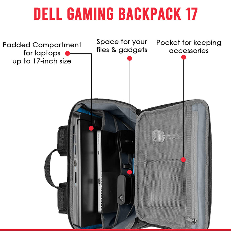 Dell Gaming Lite Laptop Backpack 17 GM1720PM with Water Resistant Exterior and Reflective Front