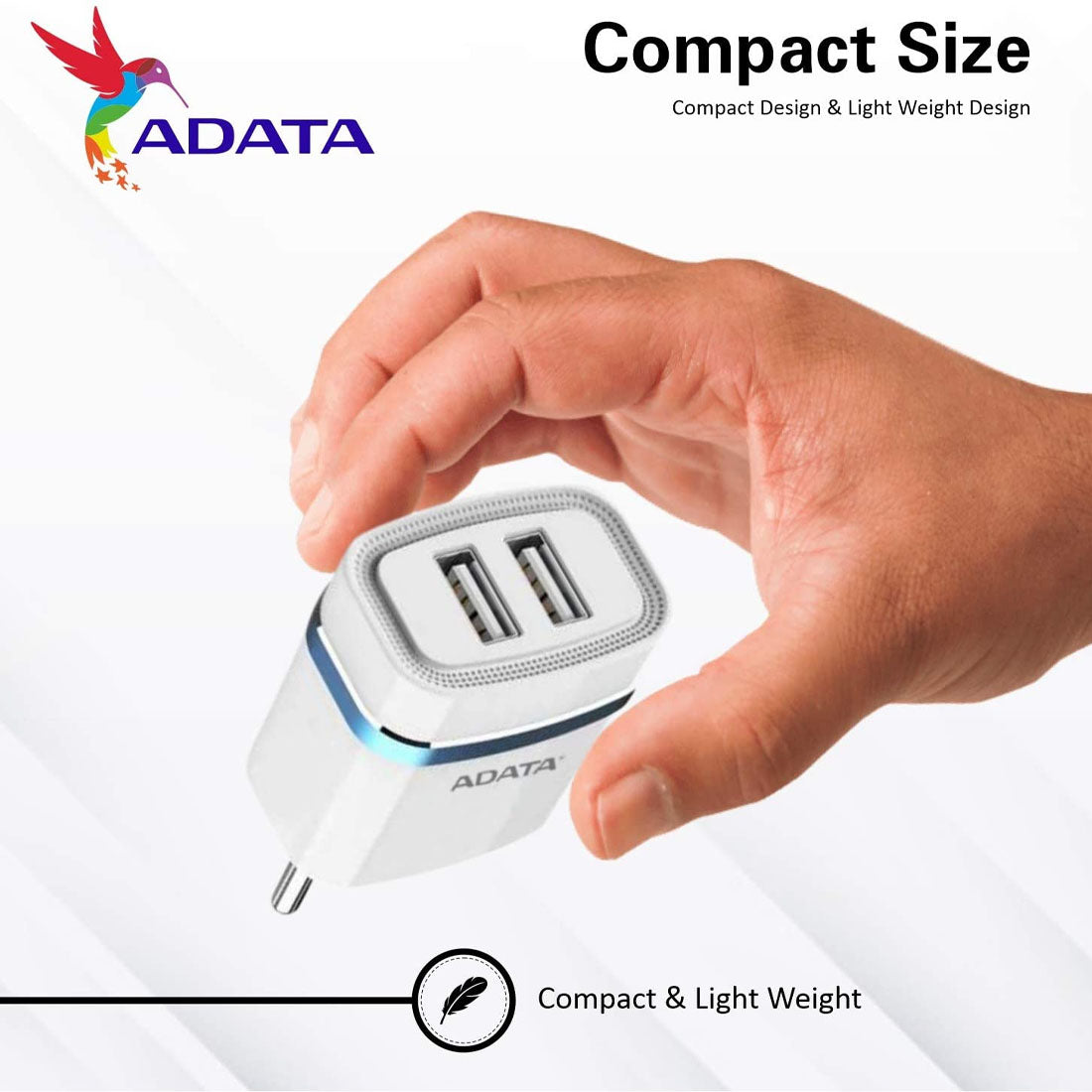 ADATA ADW-23 Dual USB Port Wall Charger with 2.4A Fast Charging and Intelligent Charging Technology