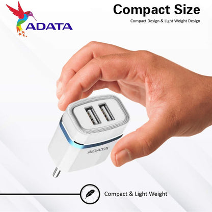 ADATA ADW-23 Dual USB Port Wall Charger with 2.4A Fast Charging and Intelligent Charging Technology