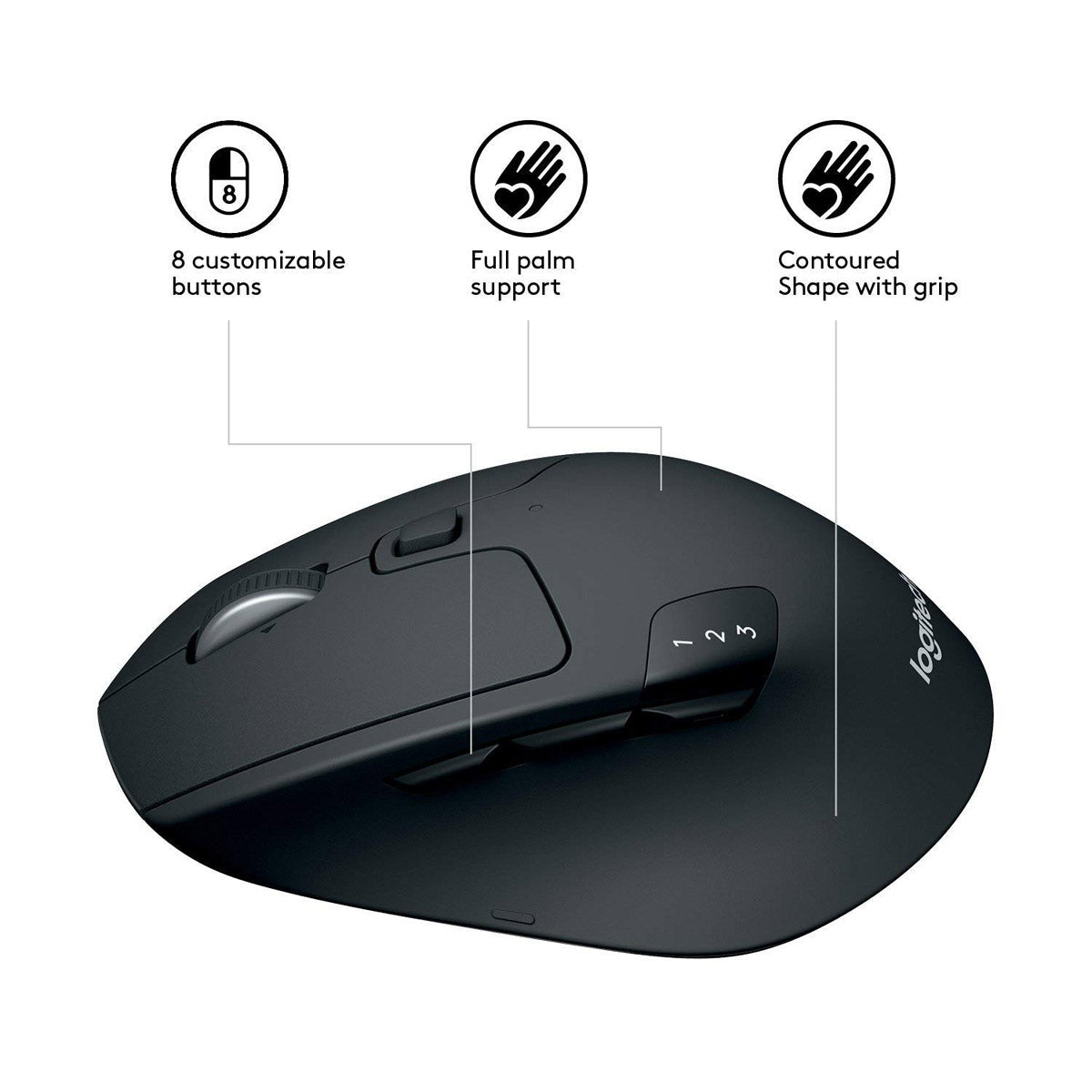 Logitech M720 Triathlon Multi-Device Optical 2.4 GHz Wireless Bluetooth Mouse - Black