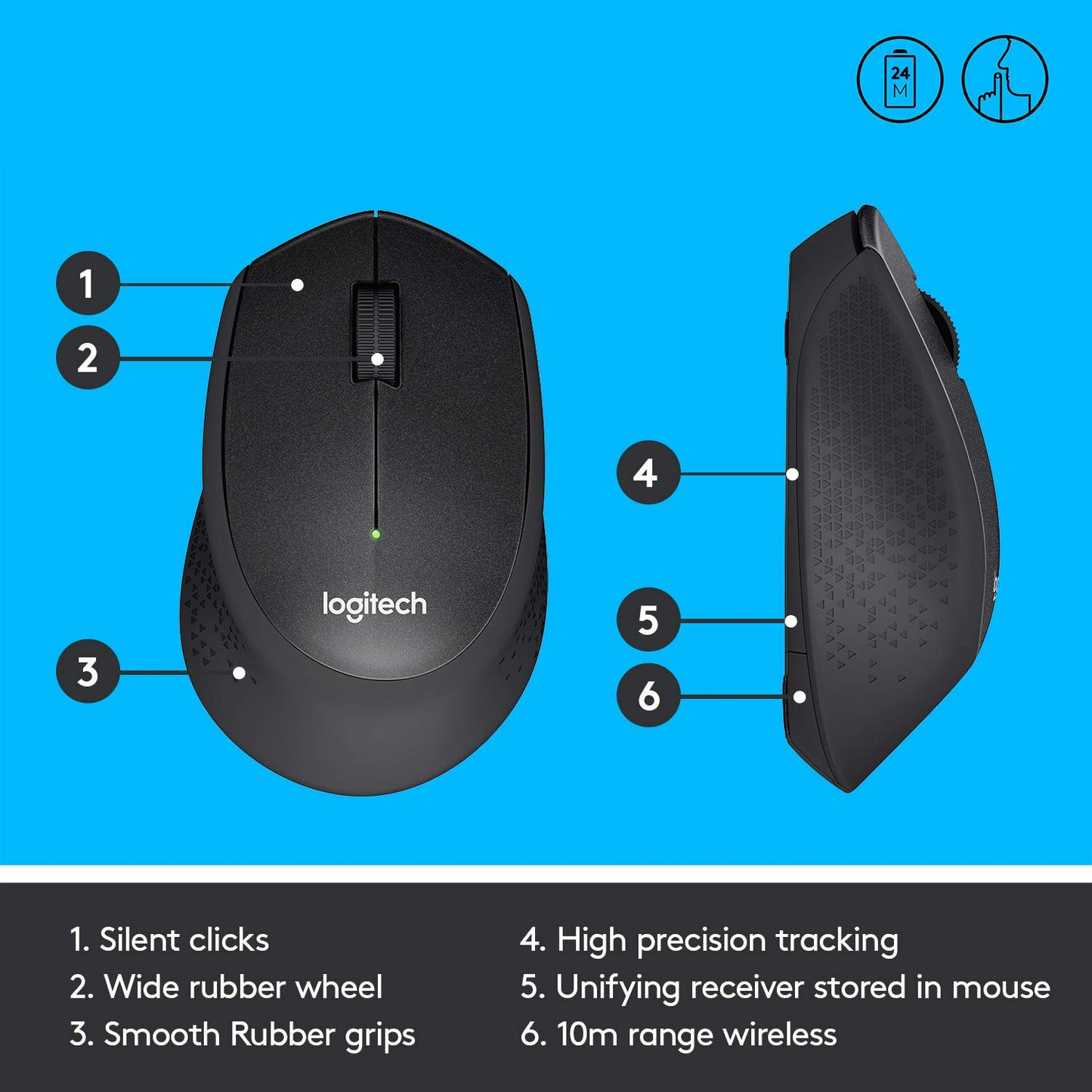 Logitech M331 Silent Plus Wireless Optical Mouse Black with 1000DPI and 2.4 GHz Technology