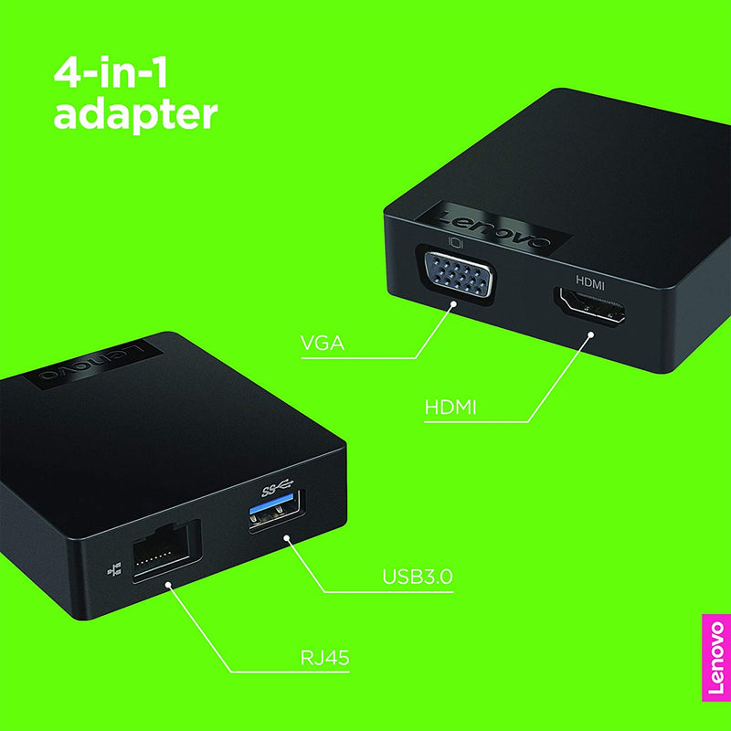 Lenovo USB-C 4 in 1 Travel Docking Station with HDMI VGA USB 3.0 and RJ-45 Ports