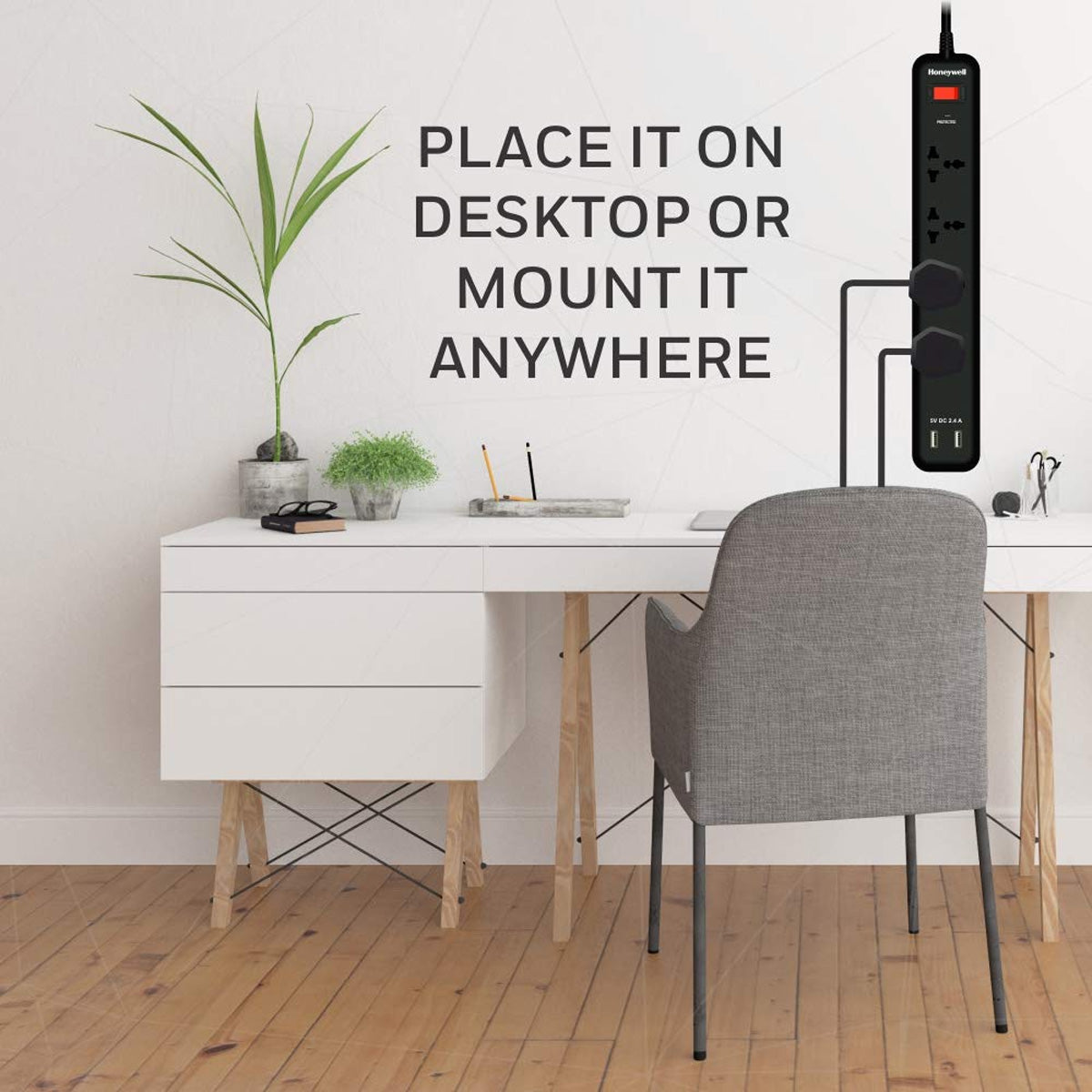 Honeywell 4 Output Plus 2 USB Port Surge Protector Extension Cable with Master Switch and LED Indicator