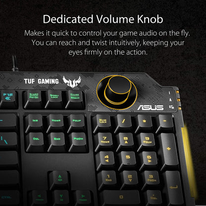 ASUS TUF K1 Gaming RGB Spill-Resistant Keyboard with Dedicated Volume Knob and Detachable Wrist Rest