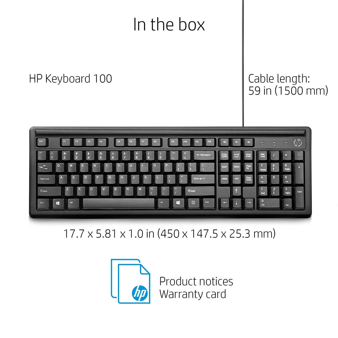 HP 100 वायर्ड USB डेस्कटॉप कीबोर्ड ऊंचाई एडजस्टमेंट के साथ