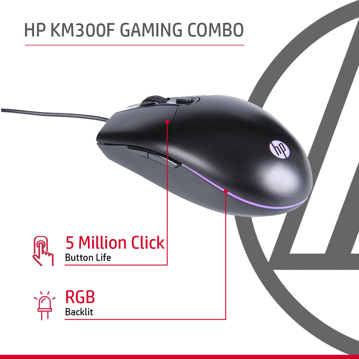 HP KM300F RGB Wired Keyboard and Mouse Gaming Combo with Adjustable DPI