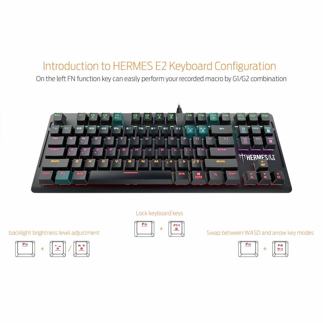 Gamdias HERMES E2 मैकेनिकल गेमिंग कीबोर्ड बिल्ट-इन मेमोरी और 7 कलर नियॉन रोशनी के साथ