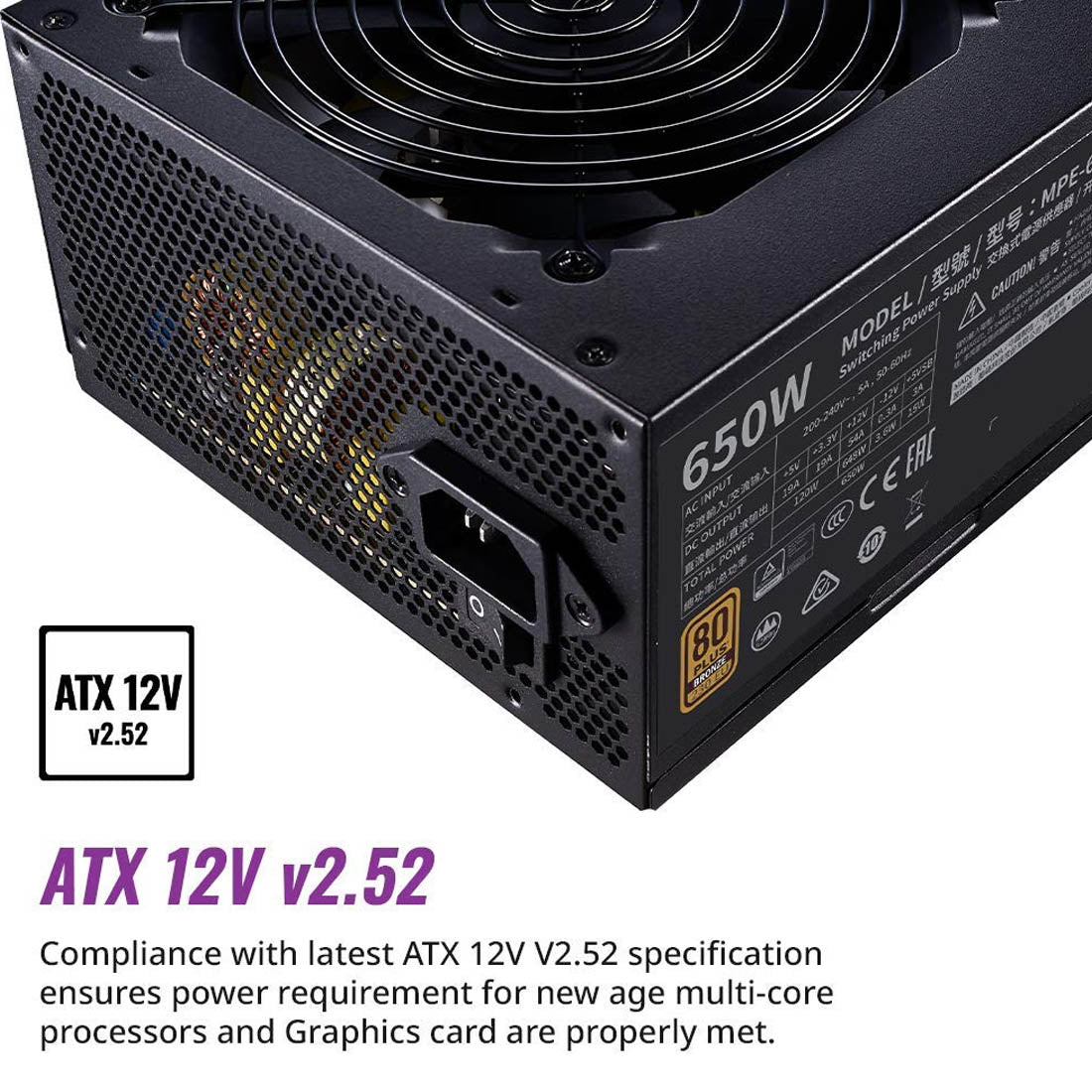 Cooler Master MWE Bronze 650 V3 650W ATX Non Modular Power Supply Unit - Black