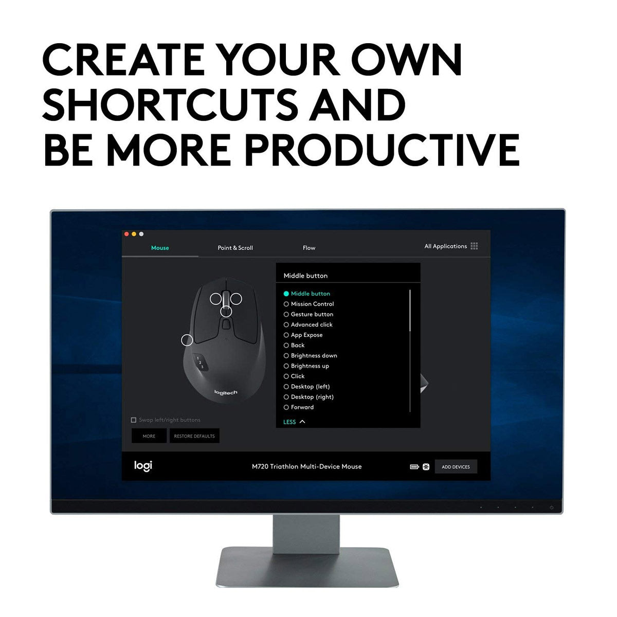 Logitech M720 Triathlon Multi-Device Optical 2.4 GHz Wireless Bluetooth Mouse - Black