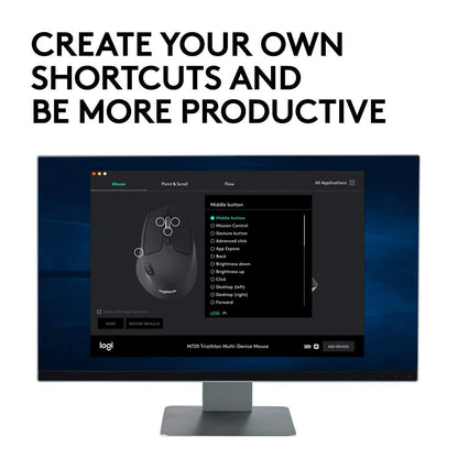 Logitech M720 Triathlon Multi-Device Optical 2.4 GHz Wireless Bluetooth Mouse - Black