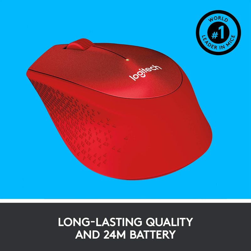 Logitech M331 Silent Plus Wireless Optical Mouse Red with 1000DPI and 2.4 GHz Technology