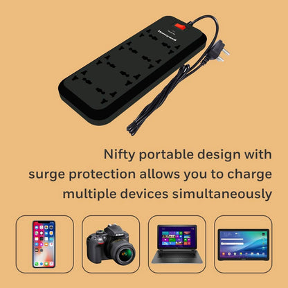 Honeywell 8 Output Surge Protector Extension Cable with Master Switch and LED Indicator