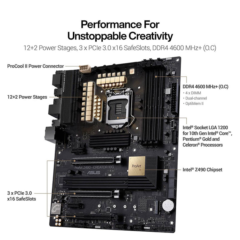 ASUS ProArt Z490 Creator 10G ATX Motherboard with LGA 1200 Socket AI Overclocking and Thunderbolt 3