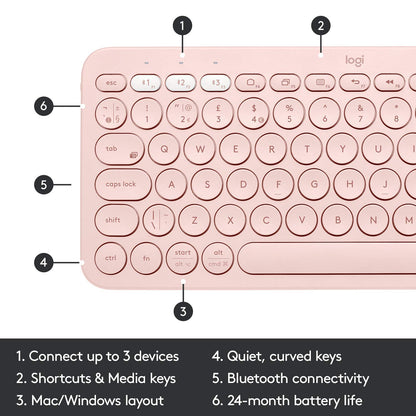 Logitech K380 Bluetooth Wireless Multi-Device Rose Keyboard with Up to 3 Devices Connectivity and 2 Year Battery Life