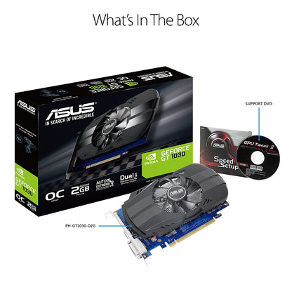 ASUS फीनिक्स GeForce GT1030 2GB GDDR5 64-बिट OC एडिशन ग्राफिक्स कार्ड IP5X डस्ट रेजिस्टेंस के साथ