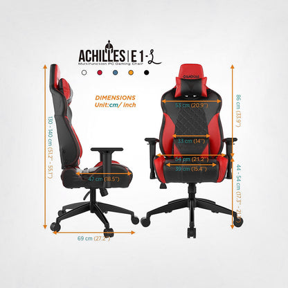 Gamdias Achilles E1 L RGB Gaming Chair with Customizable Lighting and 135° Adjustable Backrest - Black & Red