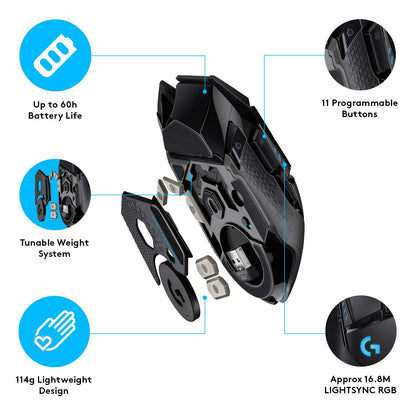 Logitech G502 Lightspeed Rechargeable Wireless 25K Sensor Gaming Mouse with Adjustable DPI Up to 25600 and 11 Programmable Buttons