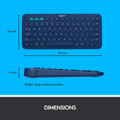 Logitech K380 Bluetooth Wireless Multi-Device Blue Keyboard with Up to 3 Devices Connectivity and 2 Year Battery Life