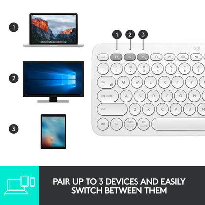 Logitech K380 Bluetooth Wireless Multi-Device Off-White Keyboard with Up to 3 Devices Connectivity and 2 Year Battery Life