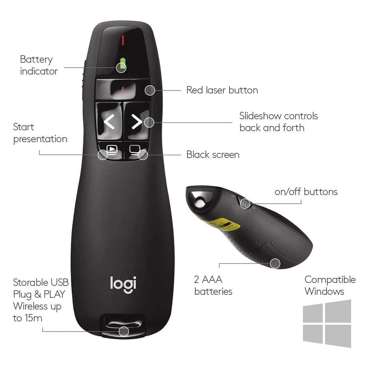 Logitech Wireless Presenter R400 with Presentation Remote Clicker and Laser Pointer