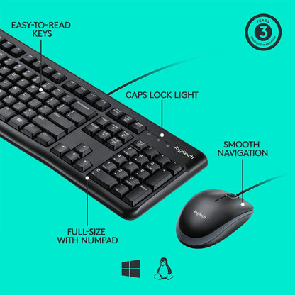 Logitech MK120 Wired Keyboard and Optical Mouse Combo with Spill Resistant Design