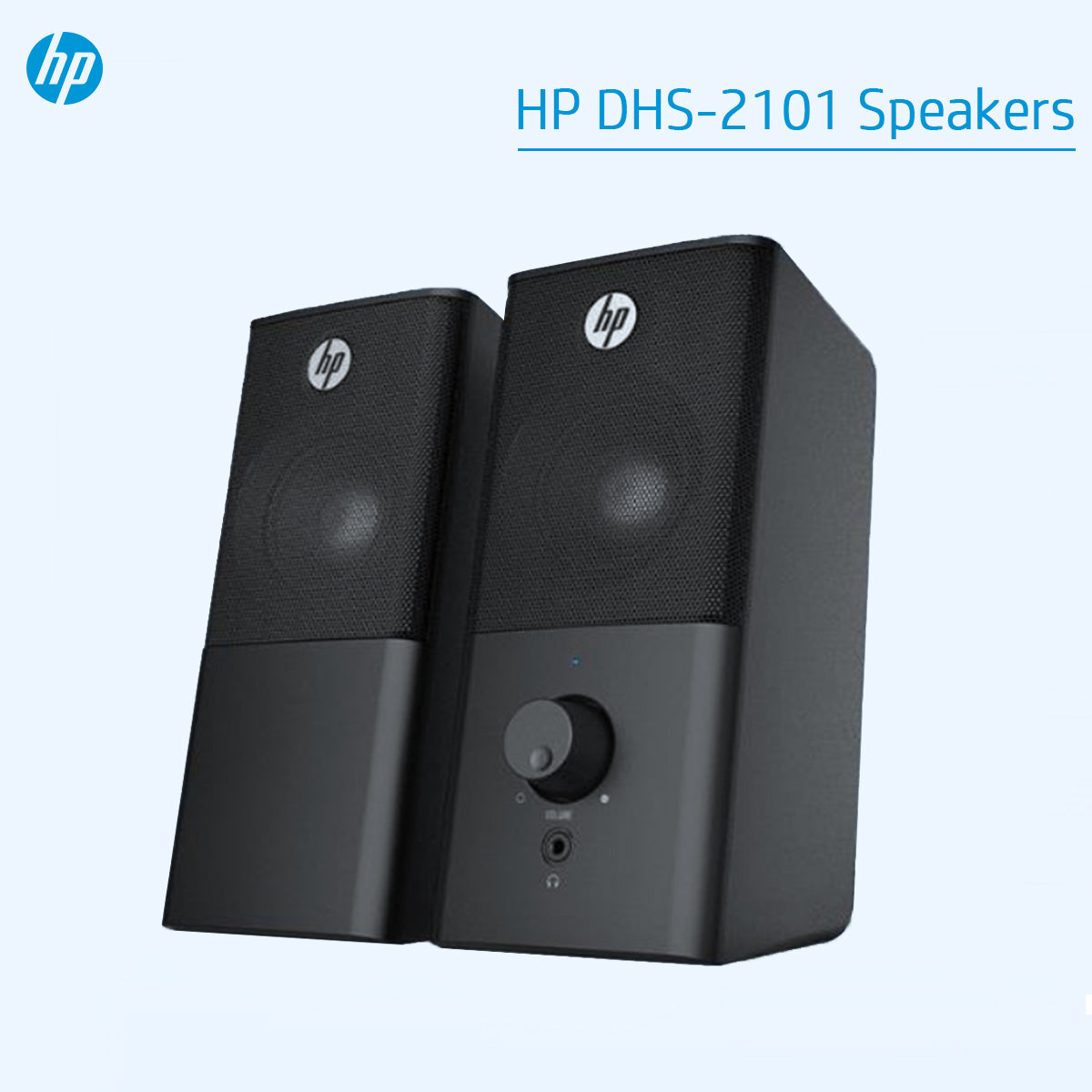 HP DHS-2101 2.0 पोर्टेबल मल्टीमीडिया वायर्ड काला स्पीकर USB और 3.5mm AUX कनेक्टिविटी के साथ