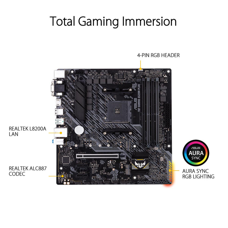 [RePacked] ASUS TUF Gaming A520M-Plus AMD AM4 Micro-ATX Motherboard with DDR4 4800MHz and USB 3.2 Gen 2