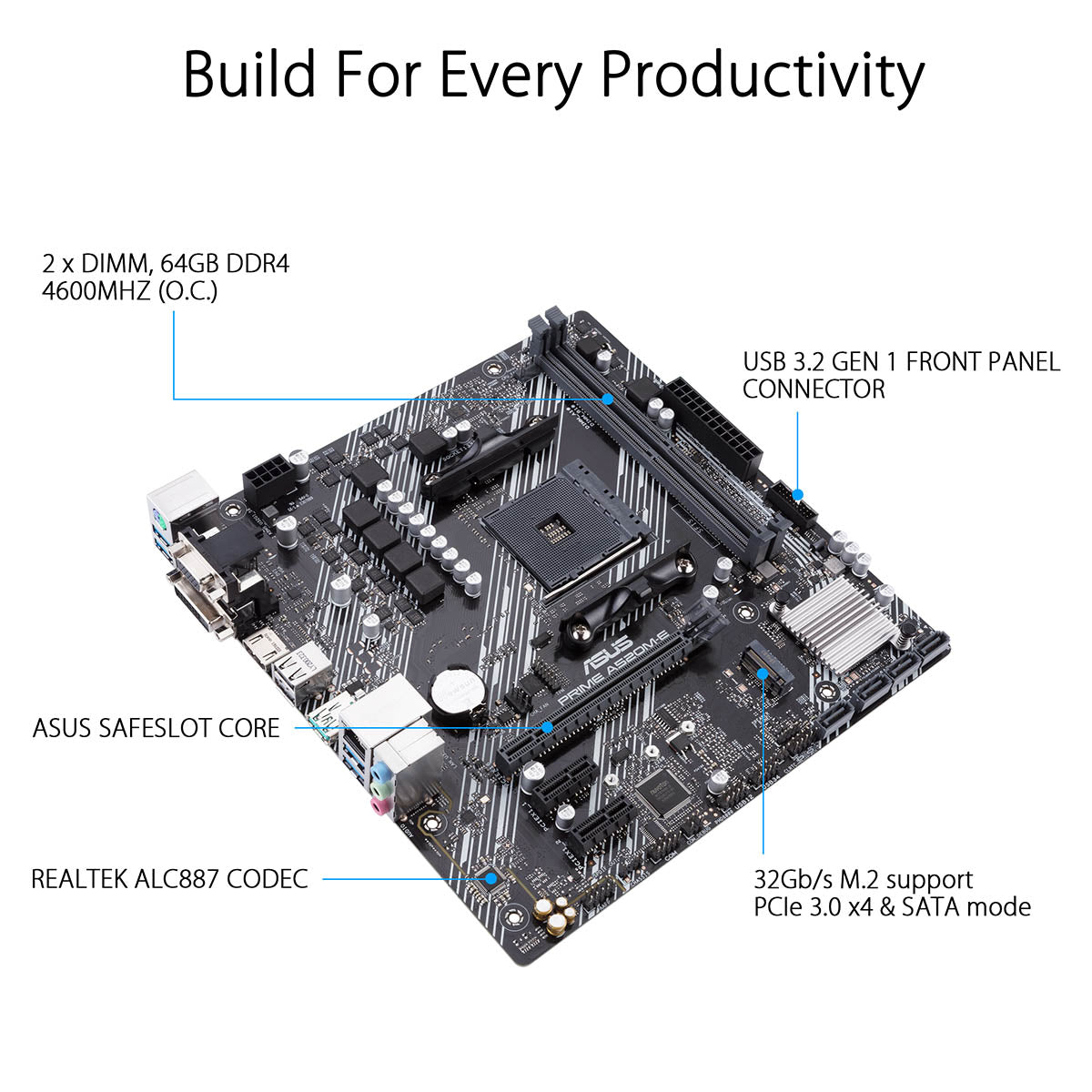 ASUS Prime A520M-E AMD AM4 Micro-ATX Motherboard with DDR4 4866MHz M.2 and USB 3.2 Gen 2