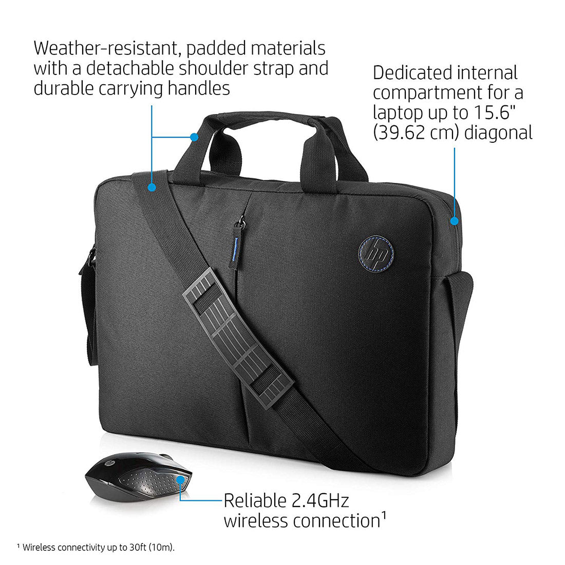 HP 15.6-इंच लैपटॉप ब्रीफ़केस और वायरलेस माउस कॉम्बो (काला)