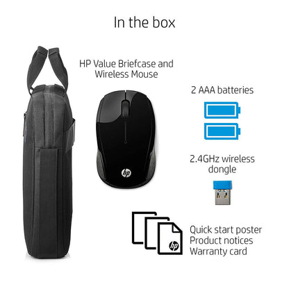 HP 15.6-इंच लैपटॉप ब्रीफ़केस और वायरलेस माउस कॉम्बो (काला)