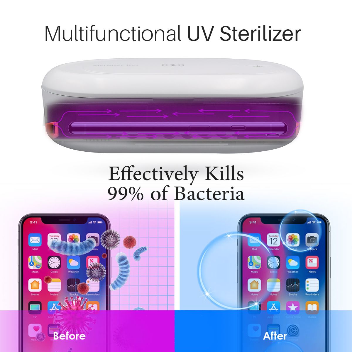 Portronics PuriFi 102  Multifunctional UV Steriliser Box with Wireless Charger and Magnetic Switch