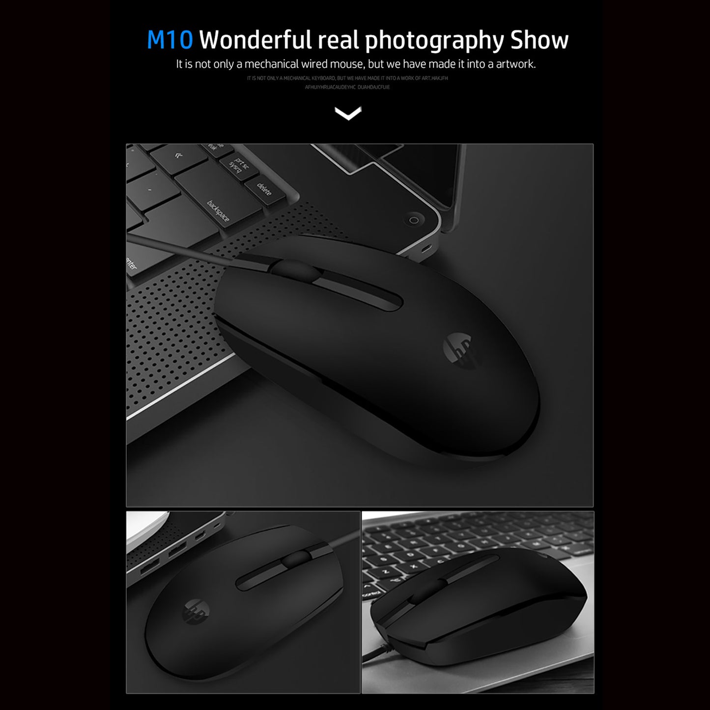 HP M10 Wired USB Optical Ergonomic Mouse with 3 Buttons and 1000DPI