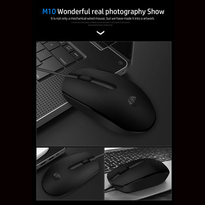 HP M10 Wired USB Optical Ergonomic Mouse with 3 Buttons and 1000DPI