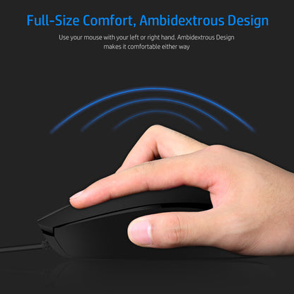 HP M10 Wired USB Optical Ergonomic Mouse with 3 Buttons and 1000DPI