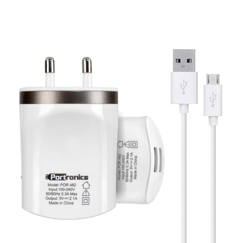 Portronics Adapto 482 Dual Wall Charger with Dual Ports Safe Time Control and Auto Cut-Off