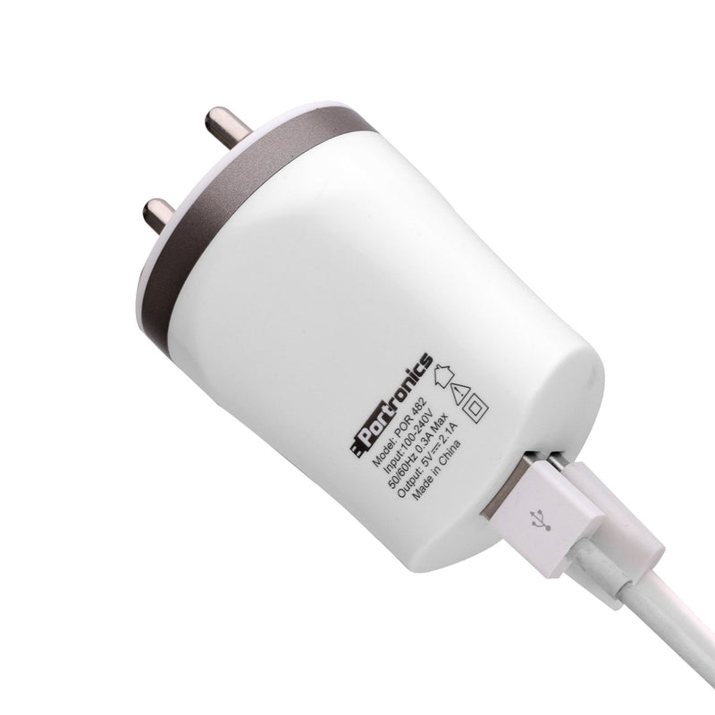 Portronics Adapto 482 Dual Wall Charger with Dual Ports Safe Time Control and Auto Cut-Off